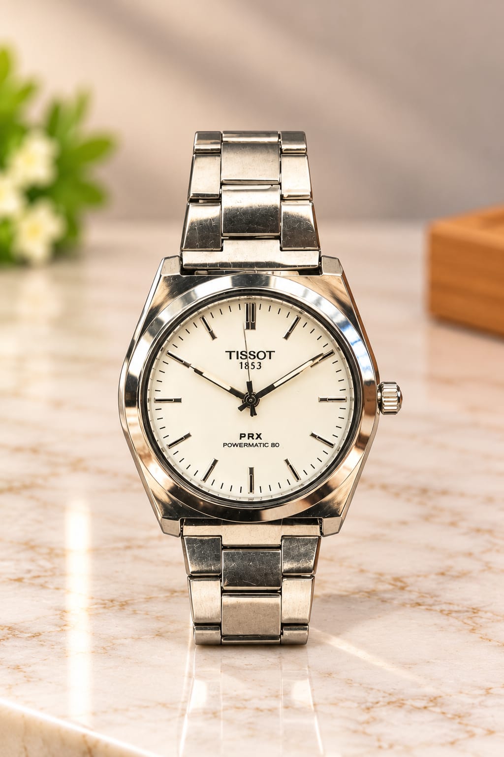 TISSOT White & Silver Metal Strap Wrist Watch – Elegant Classic Design for Men