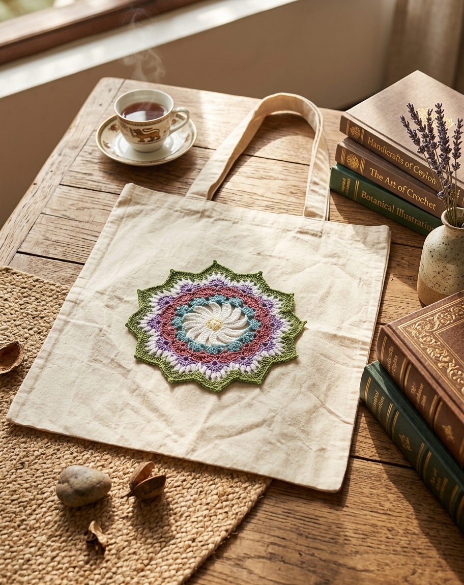 Handmade Daisy Mandala Crochet Tote Bag