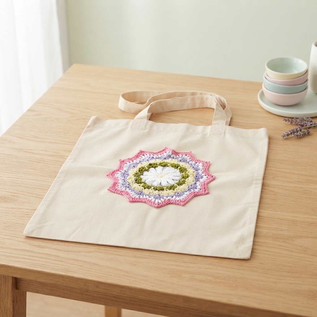 Handmade Daisy Mandala Crochet Tote Bag