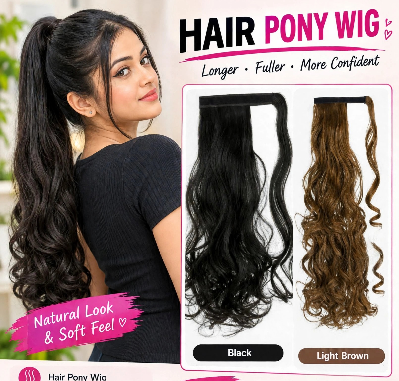 1 Pcs Hair Pony Wig - 55cm Silky Straight Wave