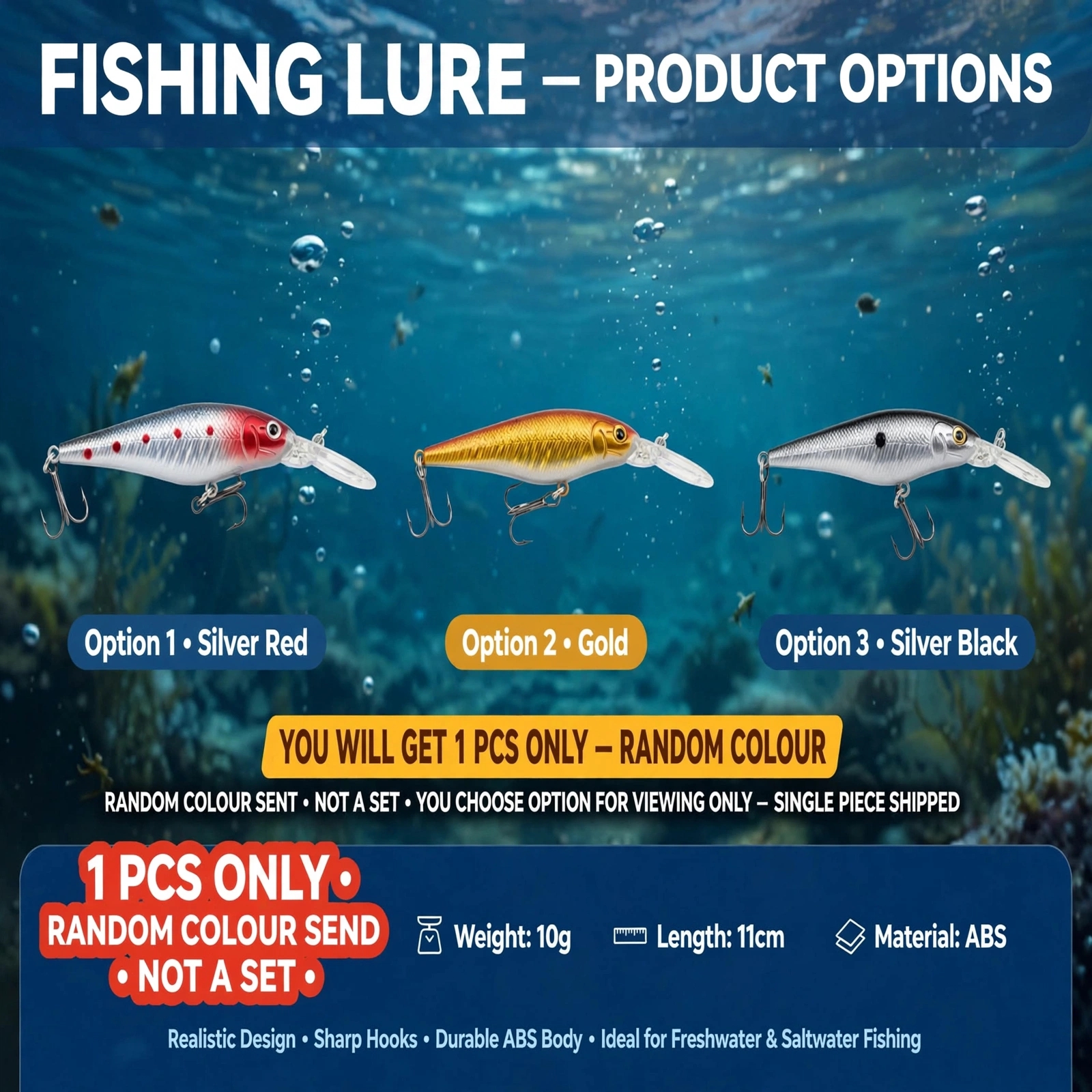 1 pcs FISHING MINNOW LURE - 11cm 10g Sinking Wobbler - Artificial Hard Bait